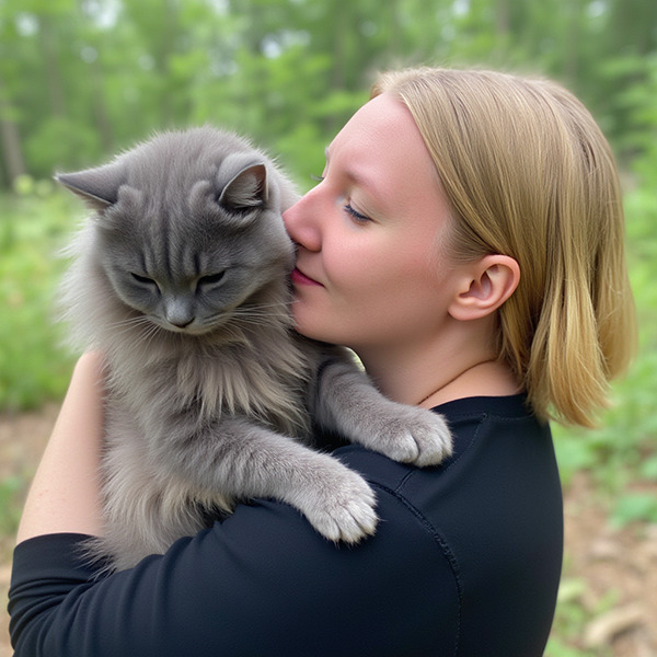 a_beautiful_woman_with_short_blonde_hair_is_holding_her_fluffy_gray_cat_she_smiles_and_hugs_him_aga_h5mbvvthfiu3gf7i5sn6_2