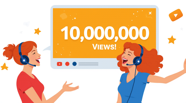 a joyful female youtuber with a headset reacting with happy shock to her video reaching millions of 6z3real1db1s25melvnf 2