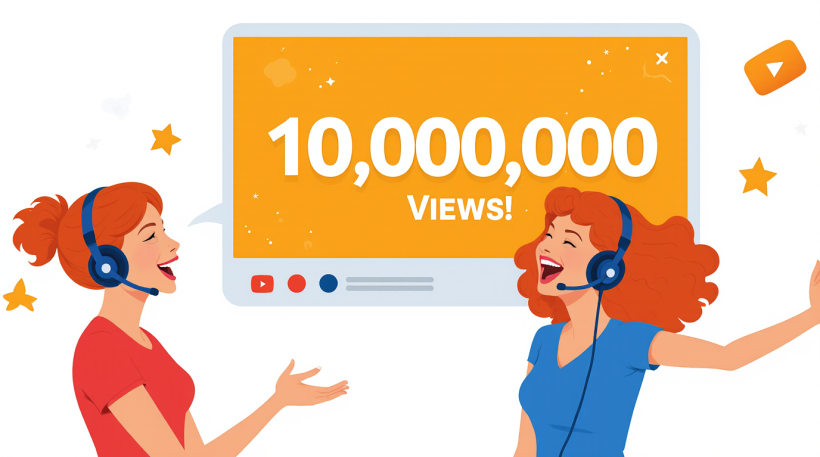 a joyful female youtuber with a headset reacting with happy shock to her video reaching millions of 6z3real1db1s25melvnf 2